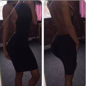 Black backless dress with rhinestone straps